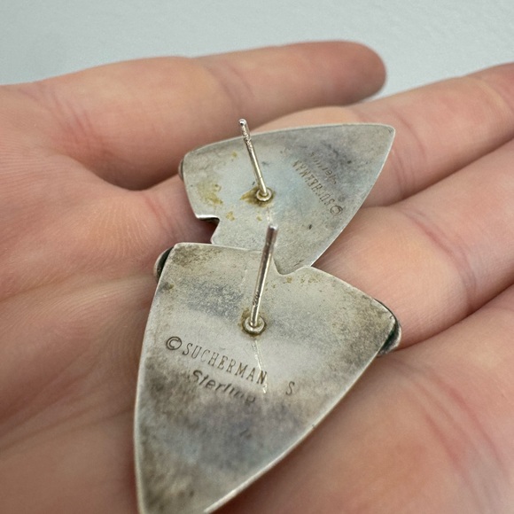 Designer Barbara Sucherman 925 Sterling silver post earrings with opalite - Picture 4 of 9